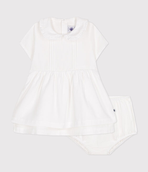 Abito e bloomer in piqu&eacute; di cotone neonato bianco