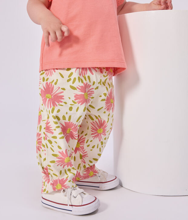 Pantaloni in cotone con stampa a fiori neonato bianco/multicolore