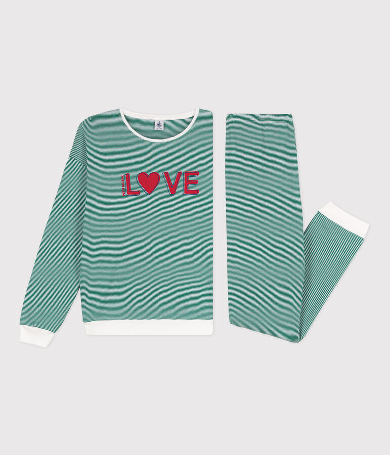 Pigiama donna in cotone millerighe verde/bianco