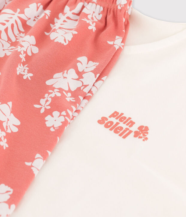 Pigiama corto bambina in cotone bianco/rosa