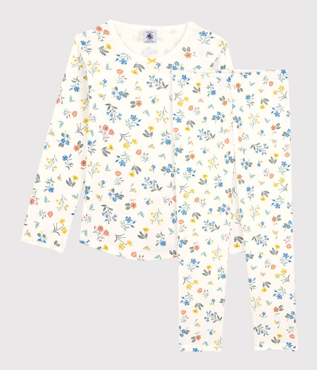 Pigiama fiori bambina in cotone bianco/multicolore