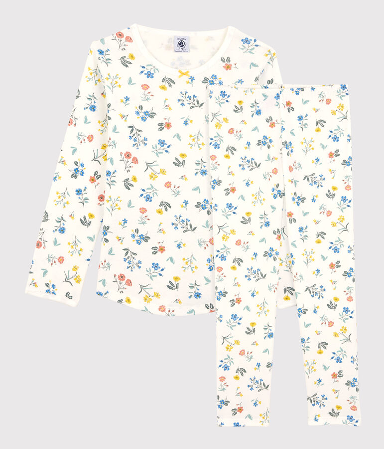 Pigiama fiori bambina in cotone bianco/multicolore