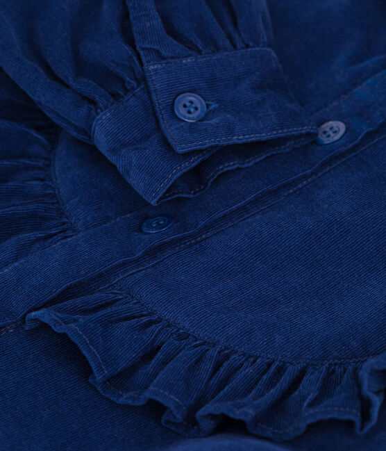 Abito maniche lunghe in velluto fine bambina BLEU FONCE