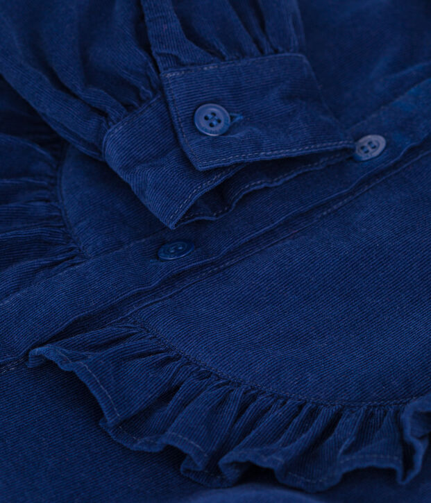 Abito maniche lunghe in velluto fine bambina blu