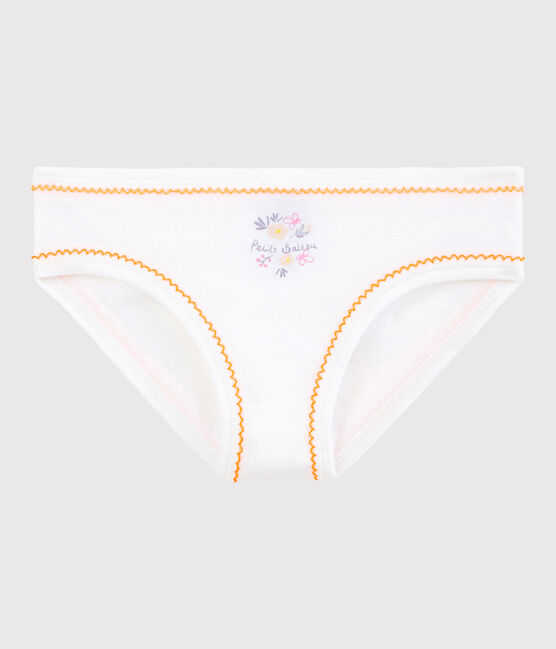 La mutandina in cotone per bambina bianco ECUME/ ORANGE