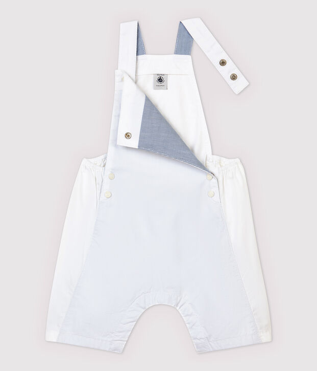 Salopette corta in tessuto serge beb&egrave; maschio bianco