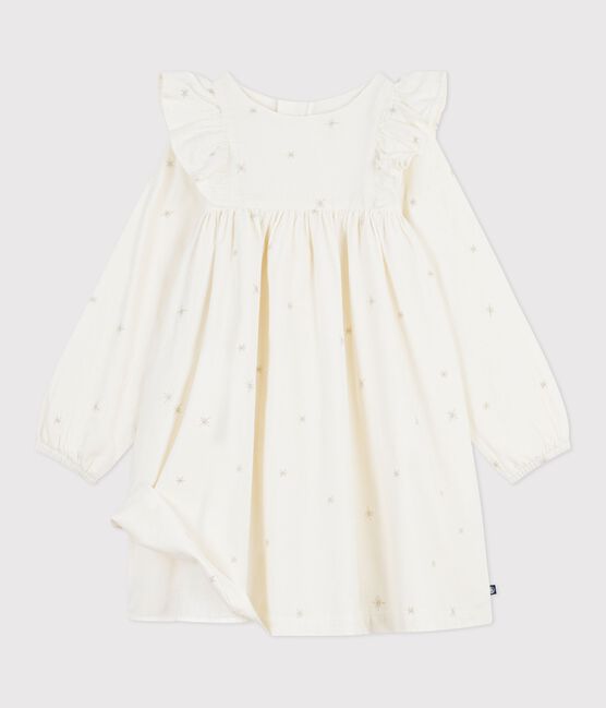 Abito a maniche lunghe in velluto tinta unita bambina ecru MILK/ ARGENT