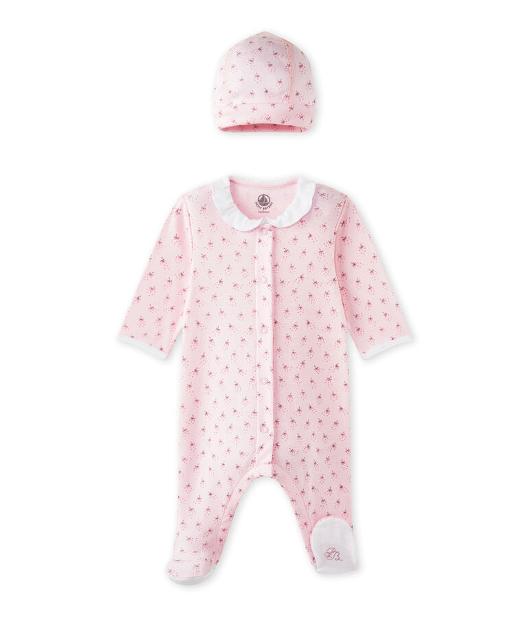 Tutina per beb&eacute; femmina e cappellino nascita rosa/multicolore