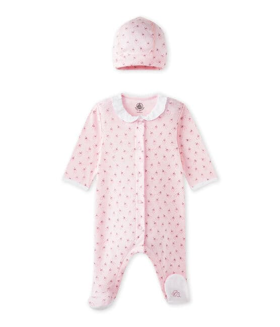 Tutina per bebé femmina e cappellino nascita rosa VIENNE/bianco MULTICO