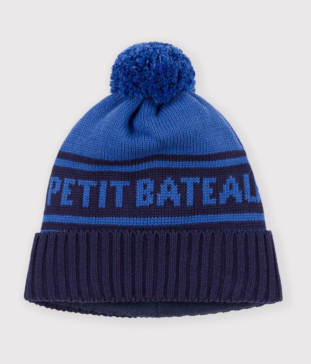 Cuffietta in maglia jacquard foderata in pile bambino blu/blu
