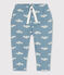 Pantaloni bebè in tessuto felpato fantasia blu ROVER/bianco MARSHMALLOW
