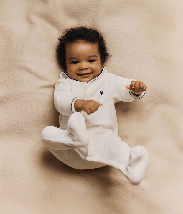 Pigiama con collo alla marinara in ciniglia neonato bianco