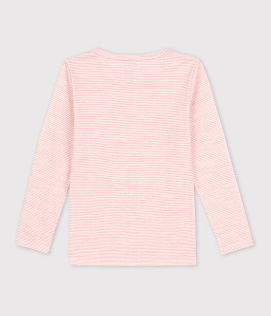 T-shirt a maniche lunghe millerighe in lana e cotone rosa CHARME/bianco MARSHMALLOW