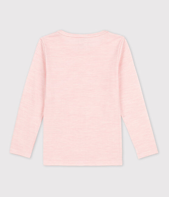 T-shirt a maniche lunghe millerighe in lana e cotone rosa CHARME/bianco MARSHMALLOW