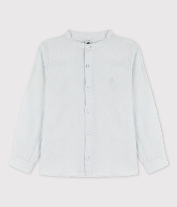 Camicia a manica lunga in lino bambino blu