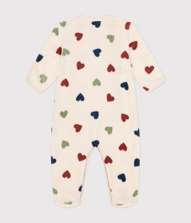 Tutina pigiama in pile neonato ecru/multicolore