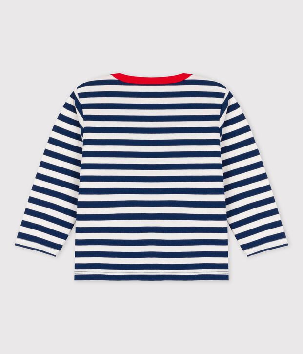 T-shirt beb&egrave; a maniche lunghe in jersey a righe blu/bianco