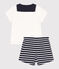 Completo neonato 2 pezzi in cotone con T-shirt con colletto alla marinara blu SMOKING/bianco MARSHMALLOW