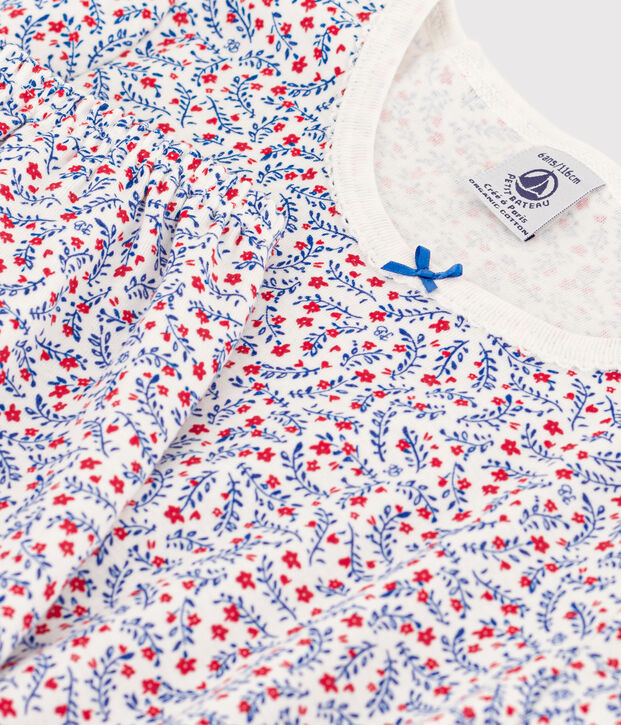 Pigiama corto a fiori bambina in cotone bianco/multicolore
