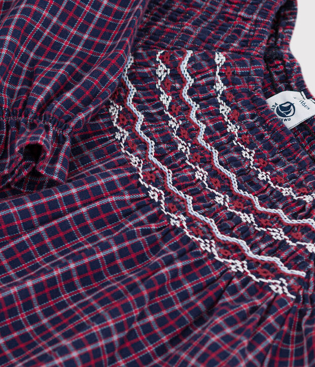 Abito a maniche lunghe in flanella a quadri bambina blu/multicolore