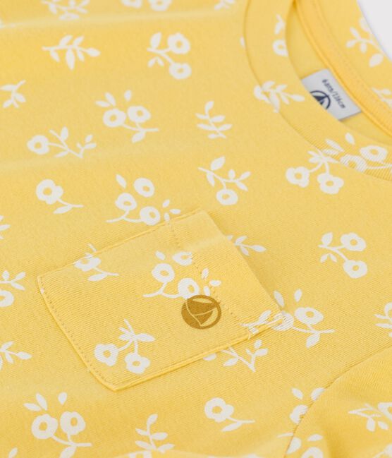 Abito bambina a maniche corte in cotone giallo ORGE/bianco MARSHMALLOW