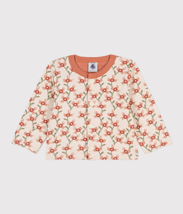 Cardigan in tubique trapuntato con stampa per beb&egrave; ecru/multicolore