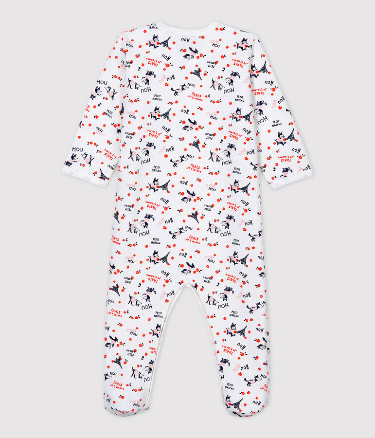 Tutina pigiama beb&egrave; Parigi in molleton di cotone biologico bianco MARSHMALLOW/bianco MULTICO