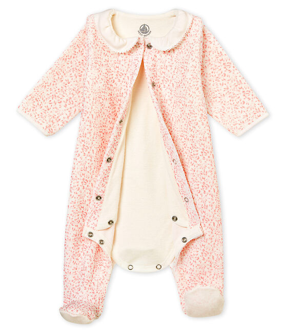 Bodygiama stampato in ciniglia per bebé femmina bianco MARSHMALLOW/rosa JOLI