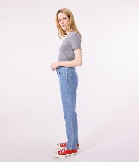 T-shirt L'Iconique scollo a V in cotone a righe donna blu SMOKING/bianco MARSHMALLOW