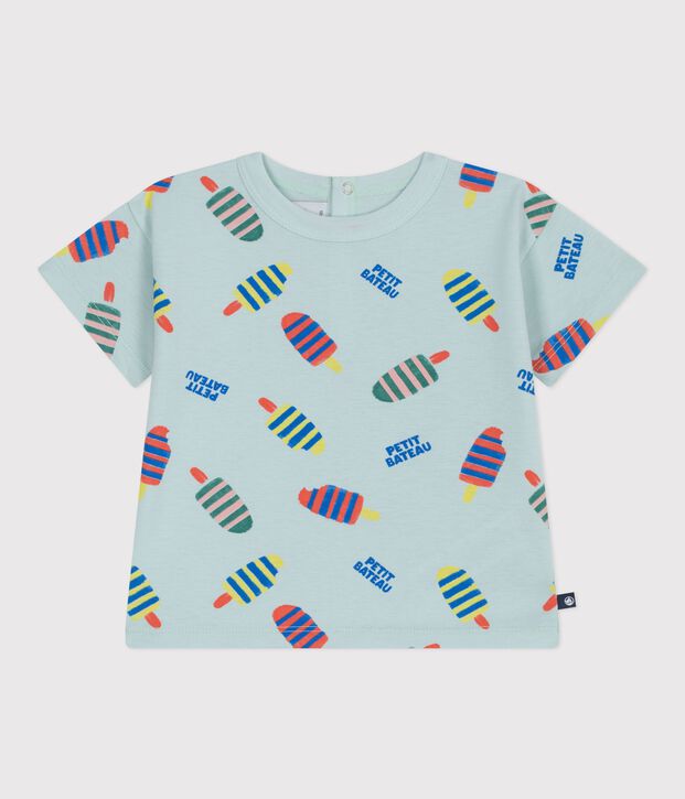 T-shirt a maniche corte in cotone con gabbiani stampati neonato blu/multicolore