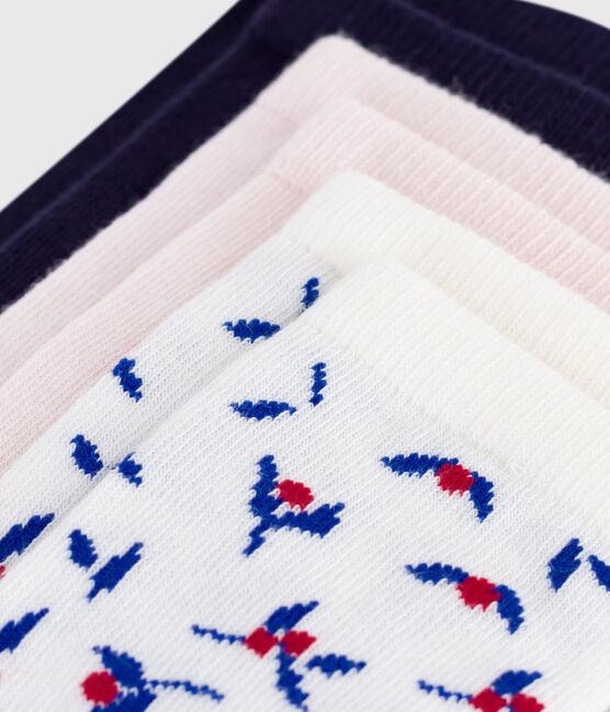 3 paia di calzini in cotone tinta unita con stampa a fiori bambina variante 1