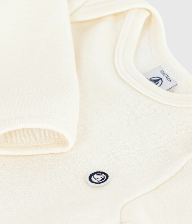 Body a maniche lunghe in lana e cotone neonato beige