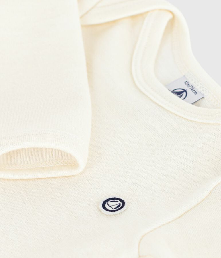 Body a maniche lunghe in lana e cotone neonato beige