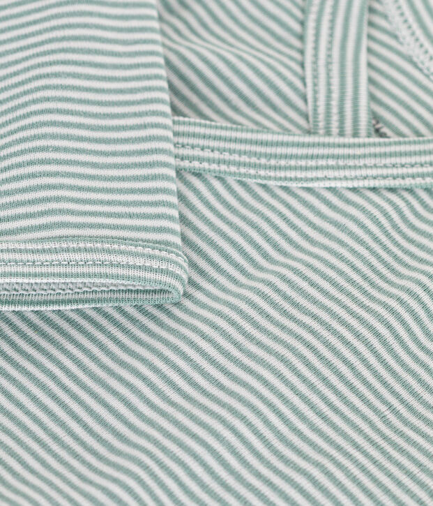 Body incrociato a maniche lunghe in cotone beb&egrave; verde/bianco