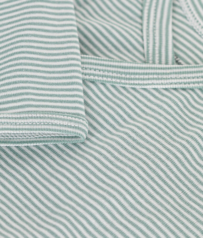 Body incrociato a maniche lunghe in cotone beb&egrave; verde/bianco