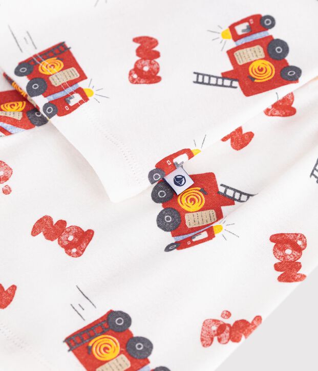 Pigiama corto in cotone con pompiere stampato bambino bianco/multicolore