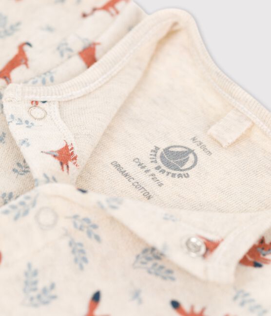 Tutina pigiama in ciniglia biologica con stampa beige MONTELIMAR/grigio MARSHMALLOW
