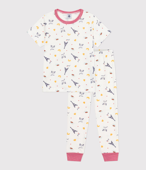 Pigiama a maniche corte e gamba lunga in cotone con stampa bambino bianco MARSHMALLOW/bianco MULTICO