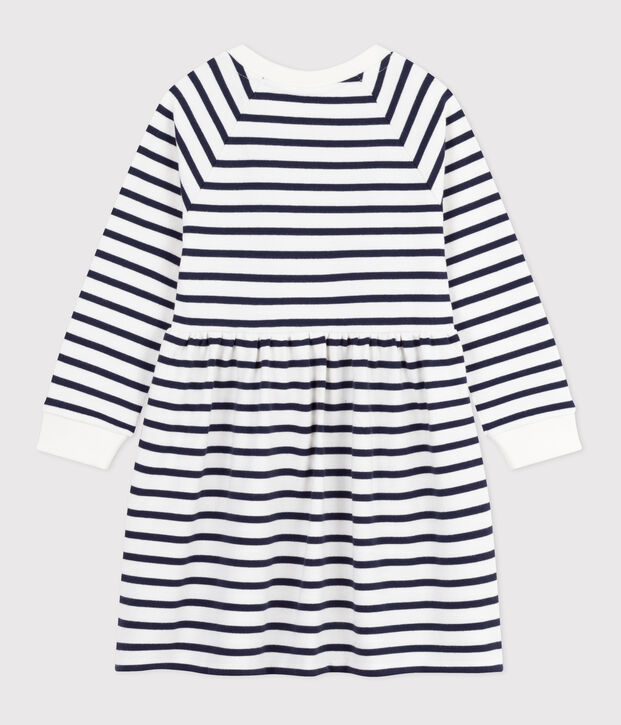 Abito a maniche lunghe in cotone a righe bambina bianco/blu