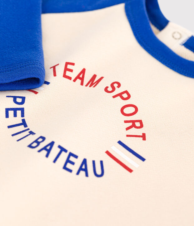 Maglia in tessuto felpato neonato ecru/blu