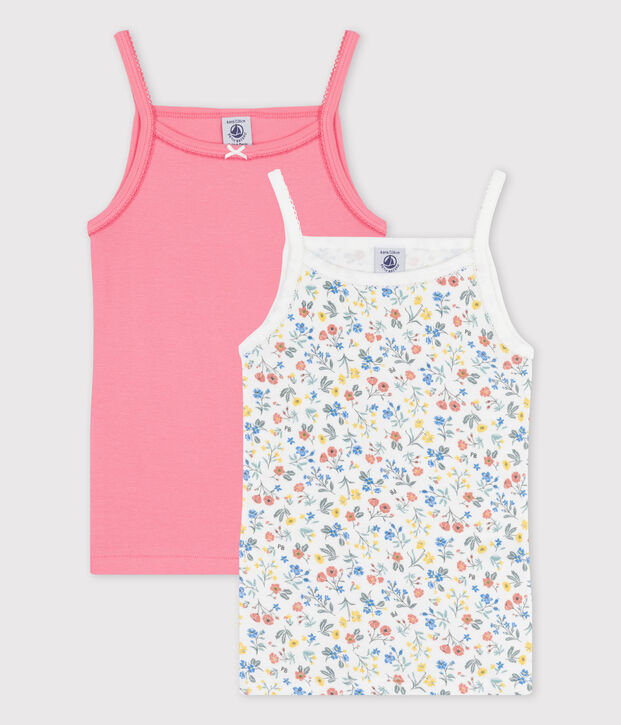 Confezione da 2 canottiere con spalline a fiori bambina in cotone multicolore