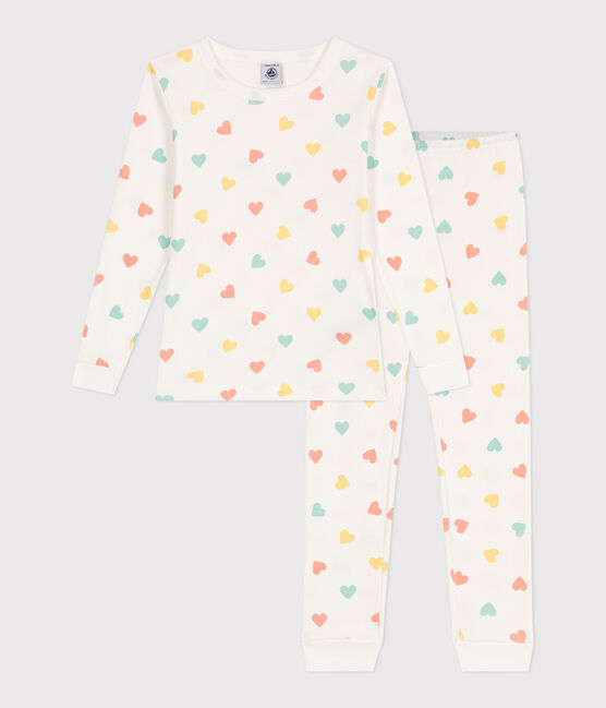 Pigiama per bambini molto aderente in cotone stampato bianco MARSHMALLOW/bianco MULTICO