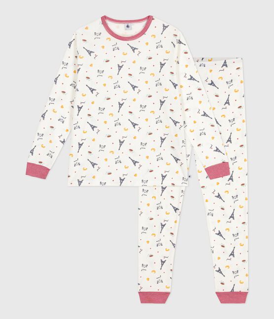 Pigiama bambino in cotone con stampa Parigi bianco MARSHMALLOW/bianco MULTICO