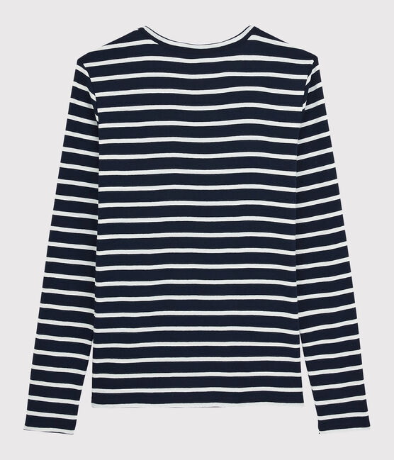 T-shirt iconica scollo a V donna blu SMOKING/bianco MARSHMALLOW