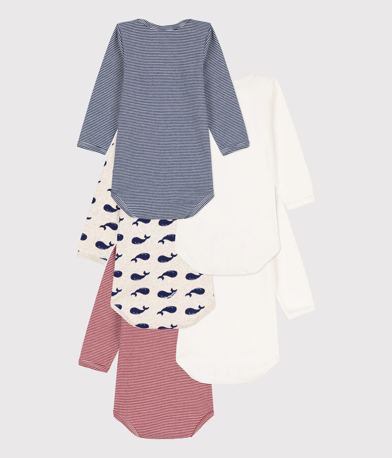 Confezione da 5 body a maniche lunghe balena beb&egrave; in cotone multicolore