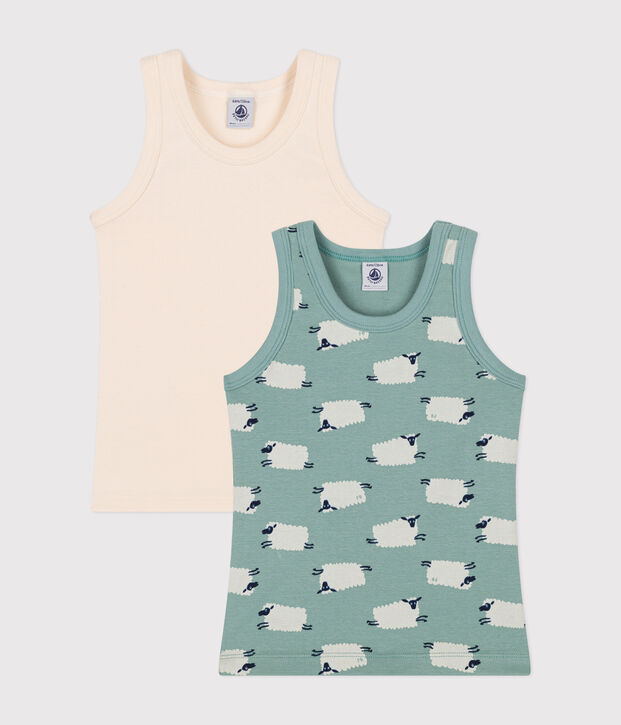 Set di 2 canottiere in cotone a pecorelle bambino multicolore