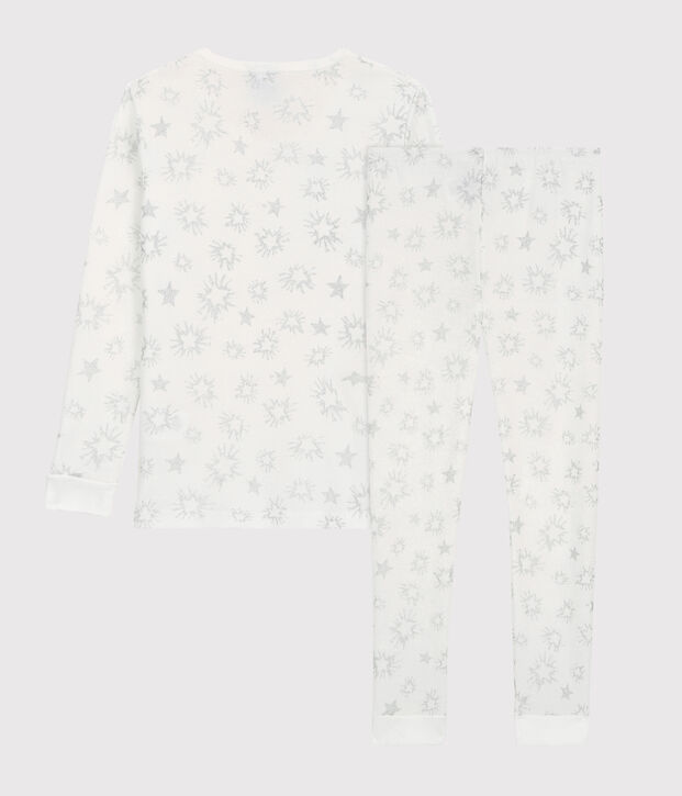 Pigiama snugfit bambina a stelle con paillette in cotone bianco/multicolore