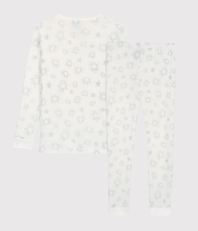 Pigiama snugfit bambina a stelle con paillette in cotone bianco/multicolore