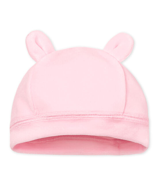 Cuffietta nascita bebè unisex velluto rosa VIENNE