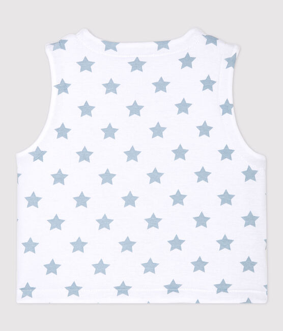 Cardigan smanicato double face fantasia a stelle bebè a costine bianco ECUME/grigio MISTIGRI